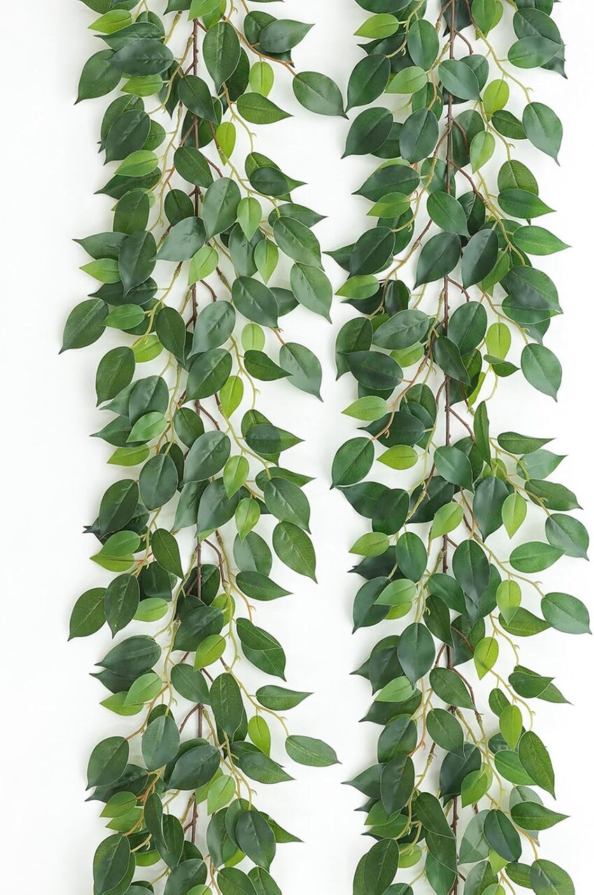 2 Strands Artificial Vines Ficus Garland 78" Fake Vine with Silk Green Leaves Faux Hanging Plants Greenery Decorations for Bedroom Table Centerpieces Wall Party Wedding Room Decor (Ficus)